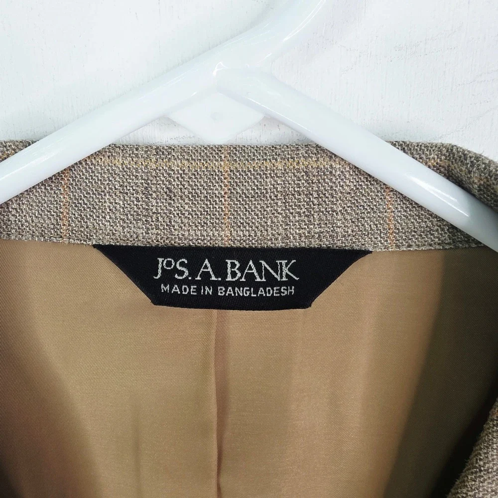 Jos. A. Bank Mens 50R Travelers Silk/Wool Tan Plaid Two Button Blazer Sport Coat